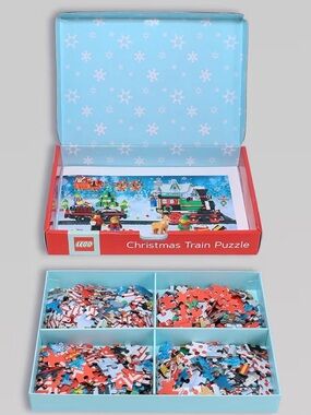 NEW • LEGO • Christmas Train Puzzle, Four Connecting 100-Piece Jigsaw Puzzles